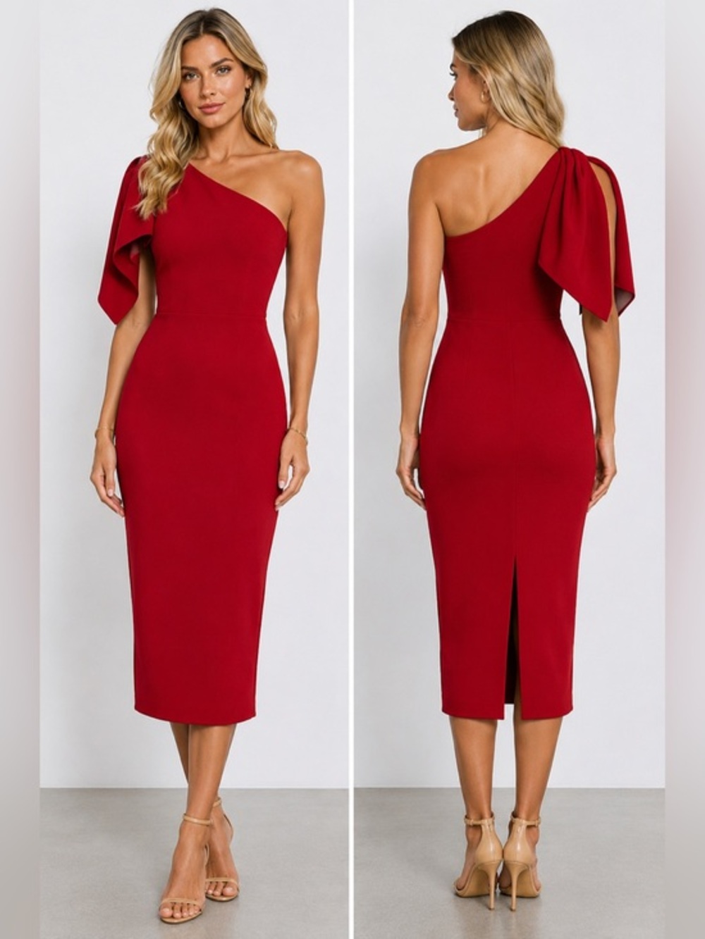 NWT Dress the Population Tiffany Red One Shoulder Midi Cocktail Dress